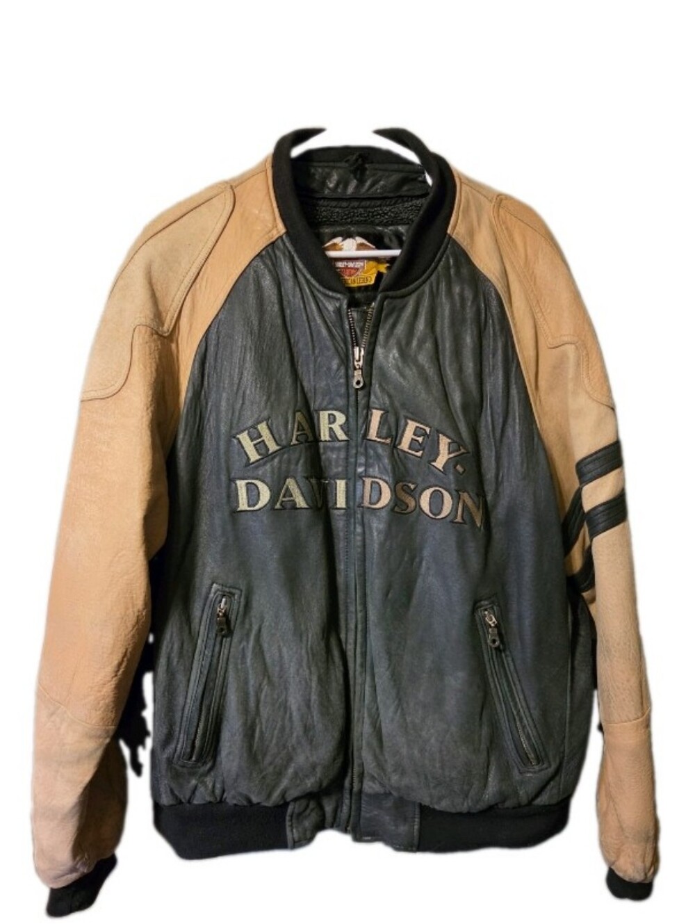 Harley-Davidson Two-Tone Leather Bomber Motorcycle Jacket Men's XL Biker Vintage